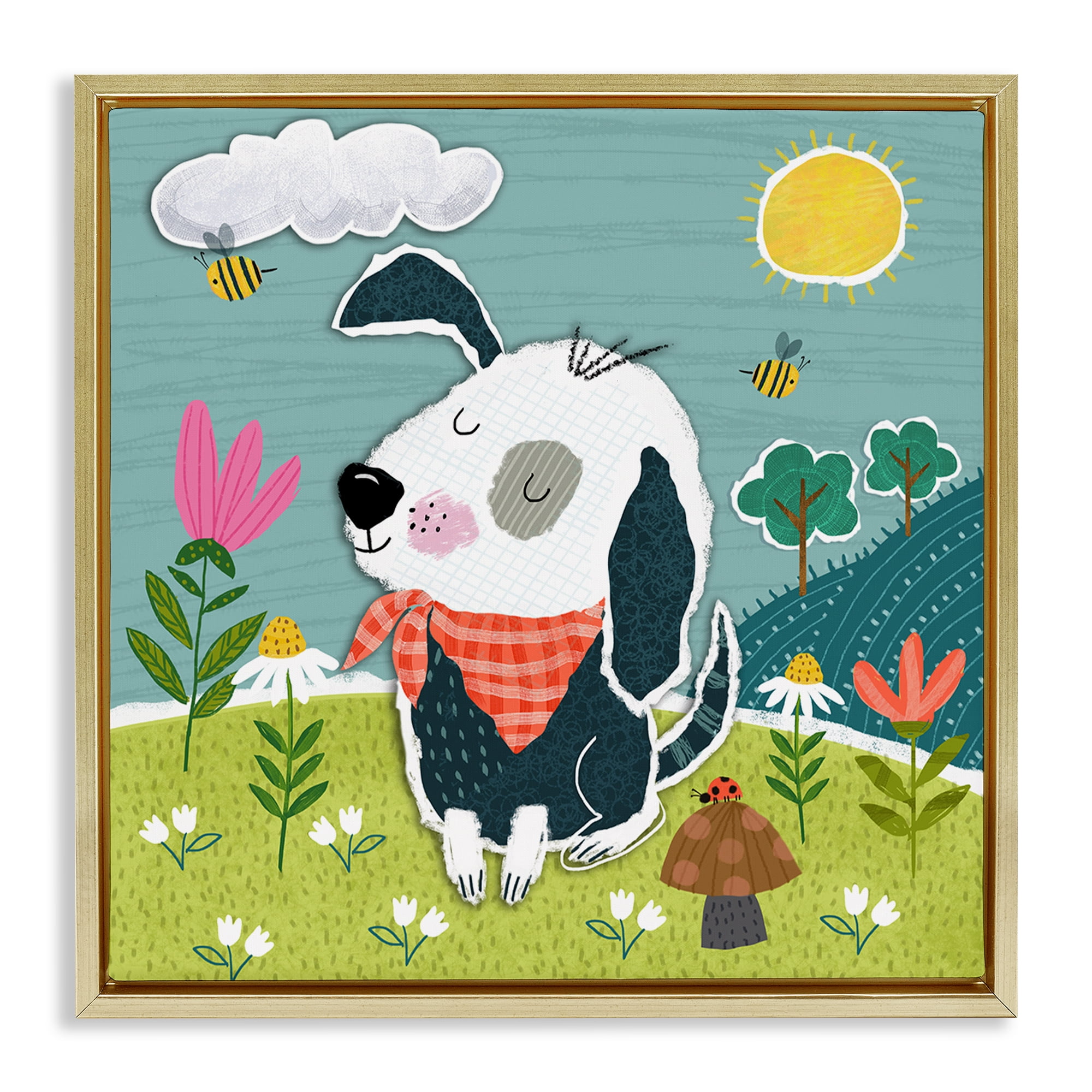 Stupell Industries Countryside Dog Landscape Animals Painting Gold Floater Framed Canvas Art Print Wall Art, 25 x 25