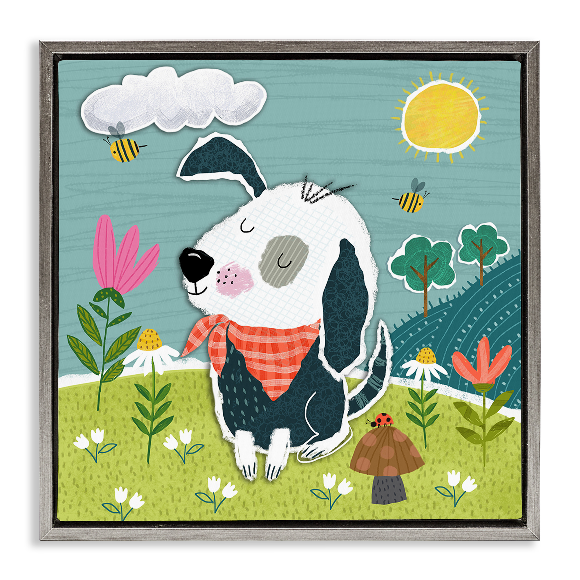 Stupell Industries Countryside Dog Landscape Animals Painting Gray Floater Framed Canvas Art Print Wall Art, 18 x 18