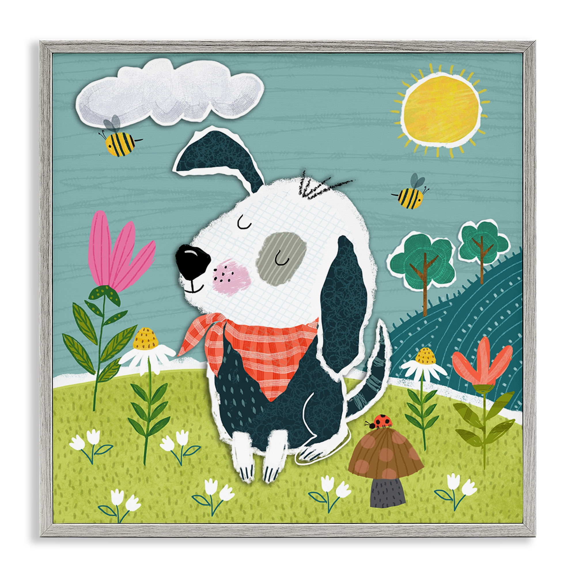 Stupell Industries Countryside Dog Landscape Animals Painting Gray Framed Art Print Wall Art, 17 x 17