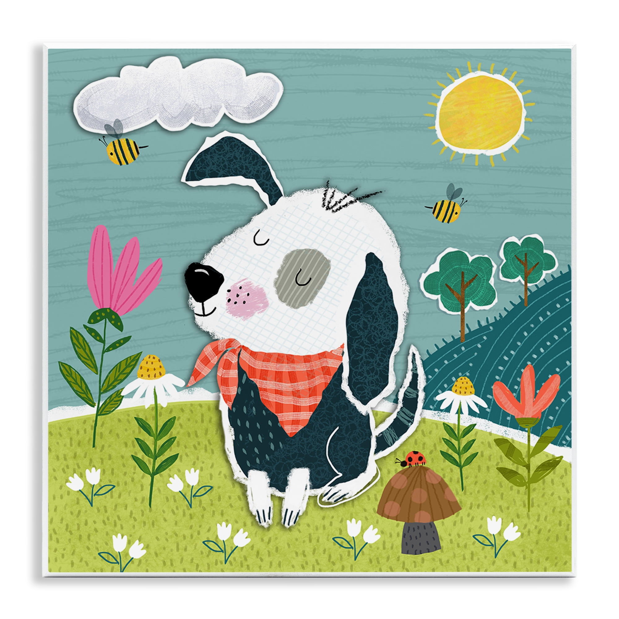Stupell Industries Countryside Dog Landscape Animals Painting Unframed Art Print Wall Art, 12 x 12