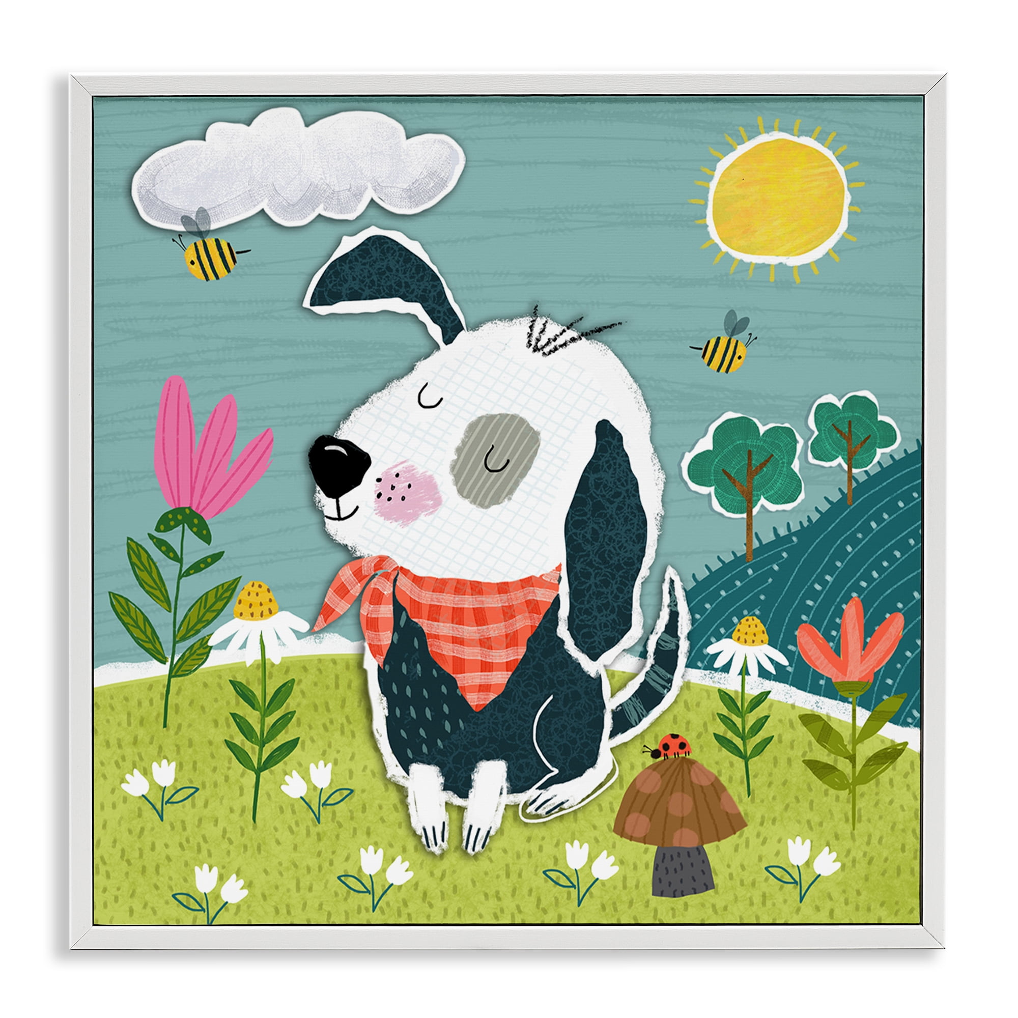 Stupell Industries Countryside Dog Landscape Animals Painting White Framed Art Print Wall Art, 17 x 17