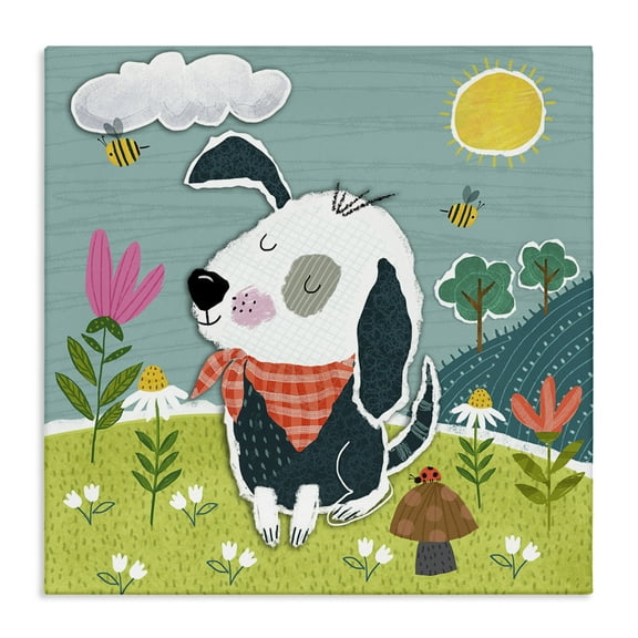 Stupell Industries Countryside Dog Landscape Animals Painting Wrapped Canvas Art Print Wall Art, 17 x 17