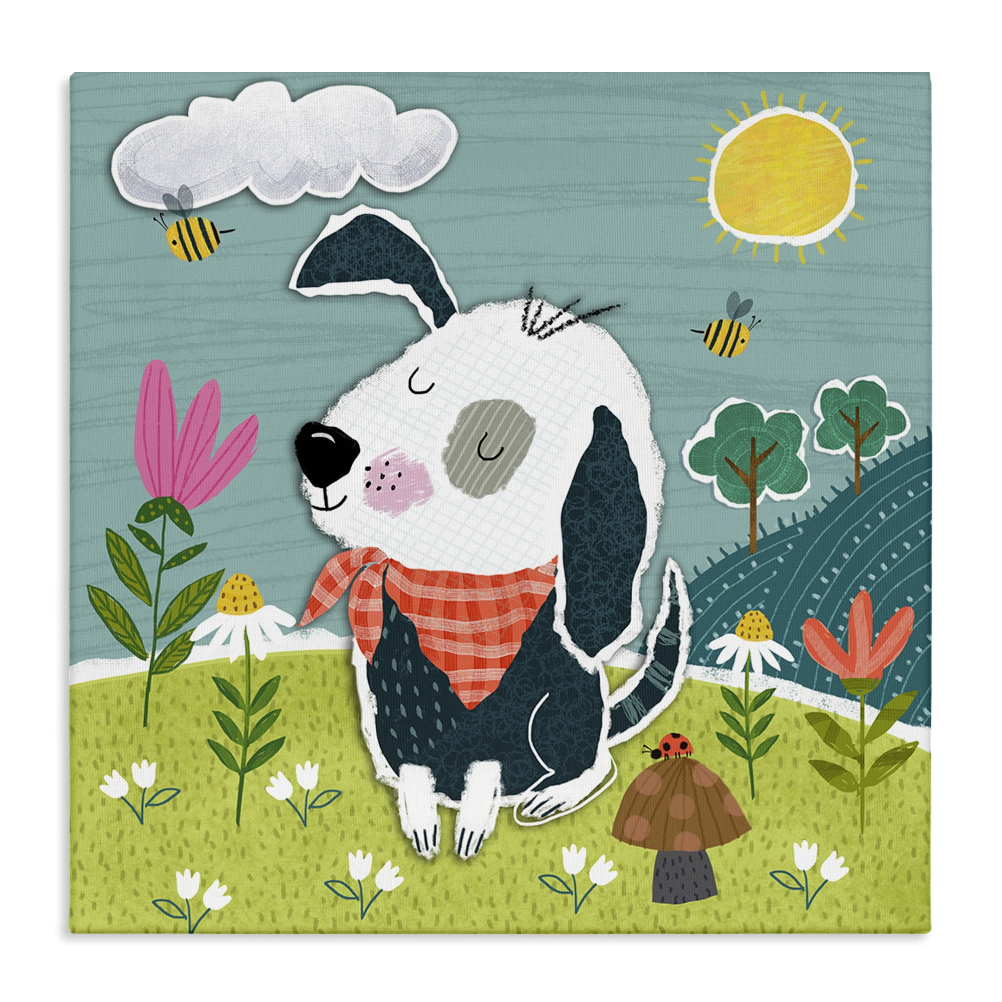 Stupell Industries Countryside Dog Landscape Animals Painting Wrapped Canvas Art Print Wall Art, 24 x 24