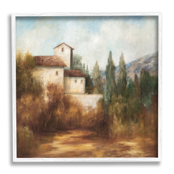 Stupell Industries Countryside Estate Warm Autumn Field Villa Landscape Painting White Framed Art Print Wall Art, Design by Theo Beck