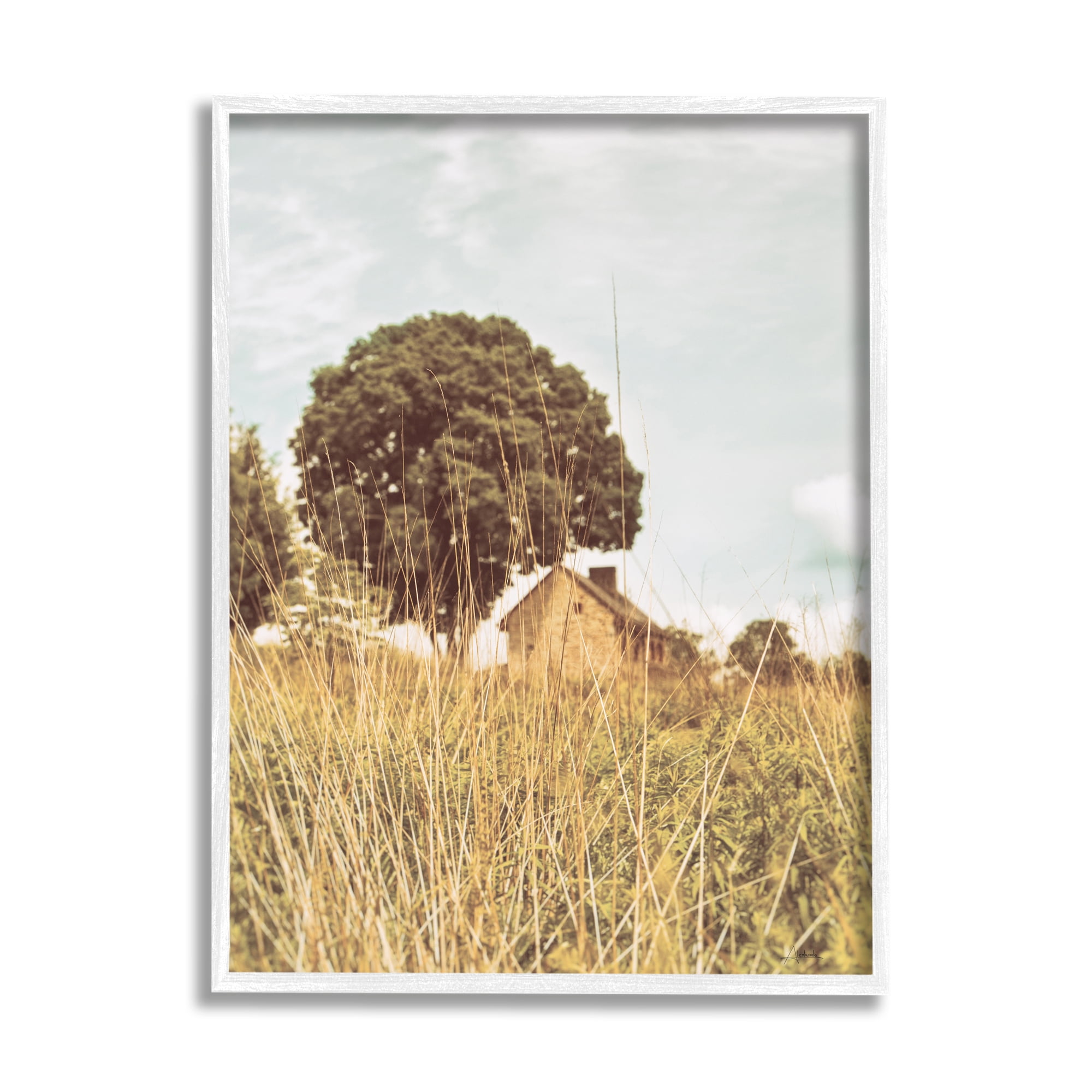 White Framed Countryside Farm Meadow Landscape Print, 16x20