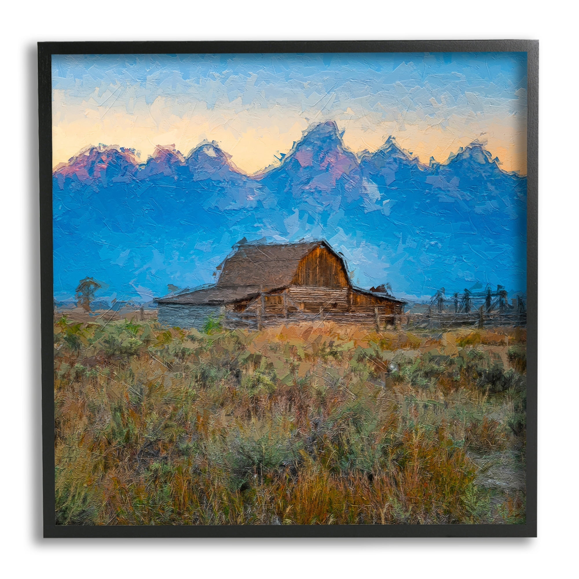 Bold Blue Sunset Countryside Farm Canvas Print with Black Frame