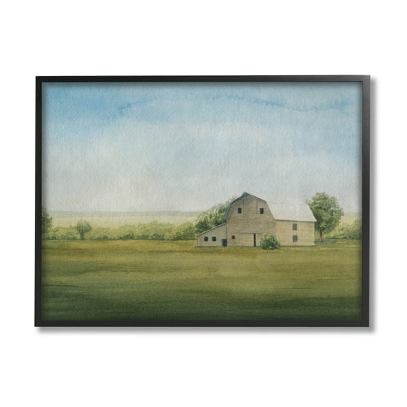 Stupell Industries Countryside Grassland Barn Painting Black Framed Art Print Wall Art, Design by Grace Popp