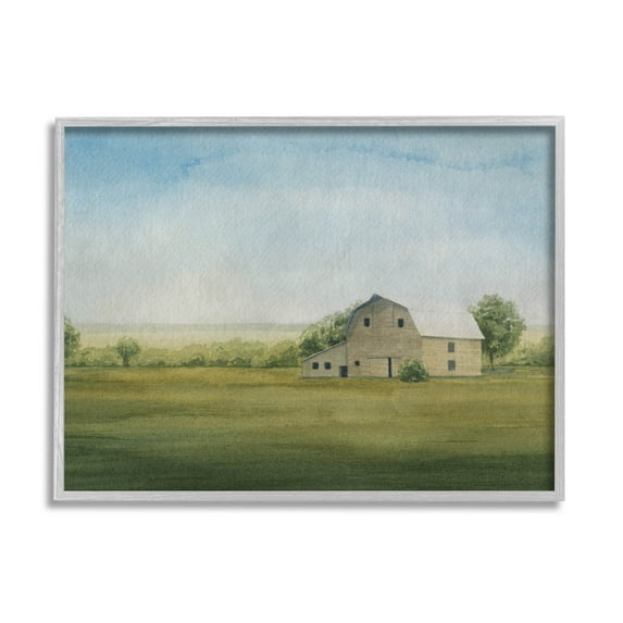 Stupell Industries Countryside Grassland Barn Painting Gray Framed Art Print Wall Art, Design by Grace Popp