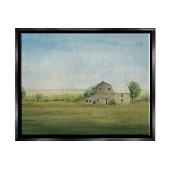 Stupell Industries Countryside Grassland Barn Painting Jet Black Floating Framed Canvas Print Wall Art, Design by Grace Popp