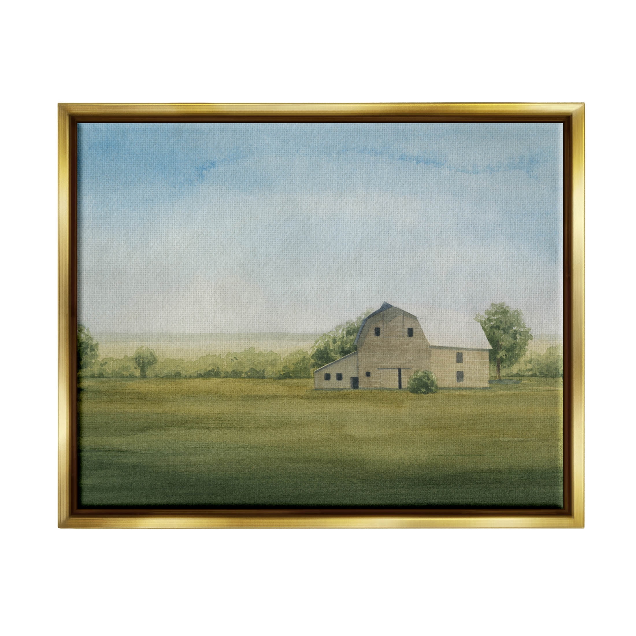 Stupell Industries Countryside Grassland Barn Painting Metallic Gold Floating Framed Canvas Print Wall Art, Design by Grace Popp
