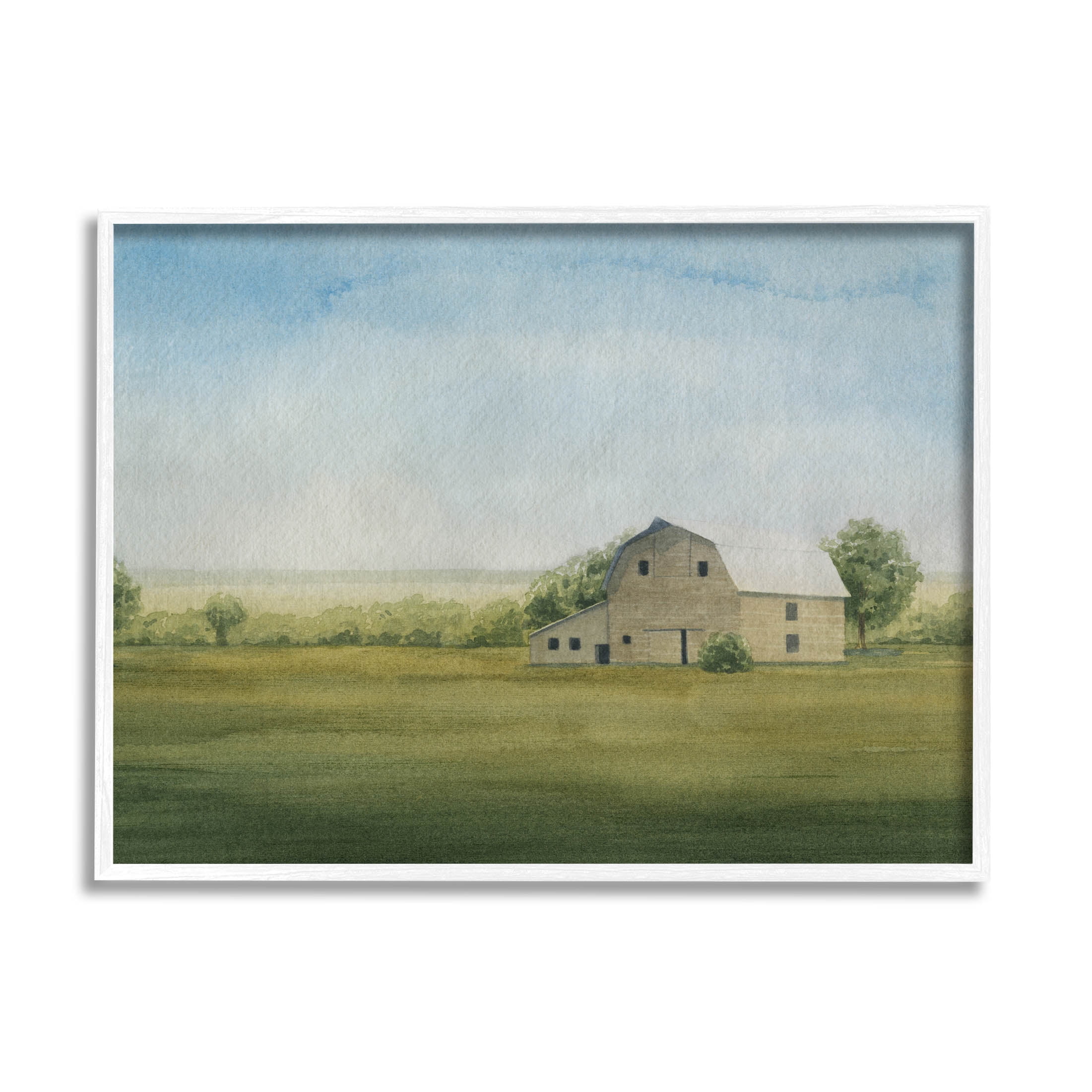 Stupell Industries Countryside Grassland Barn Painting White Framed Art Print Wall Art, Design by Grace Popp