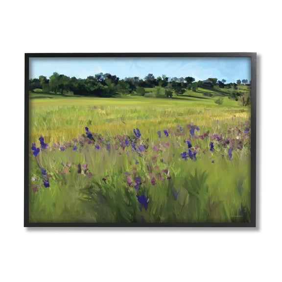 Stupell Industries Countryside Grassland Field Purple Pink Flower Blossoms Paintings Black Framed Art Print Wall Art, 30x24, by Kamdon Kreations