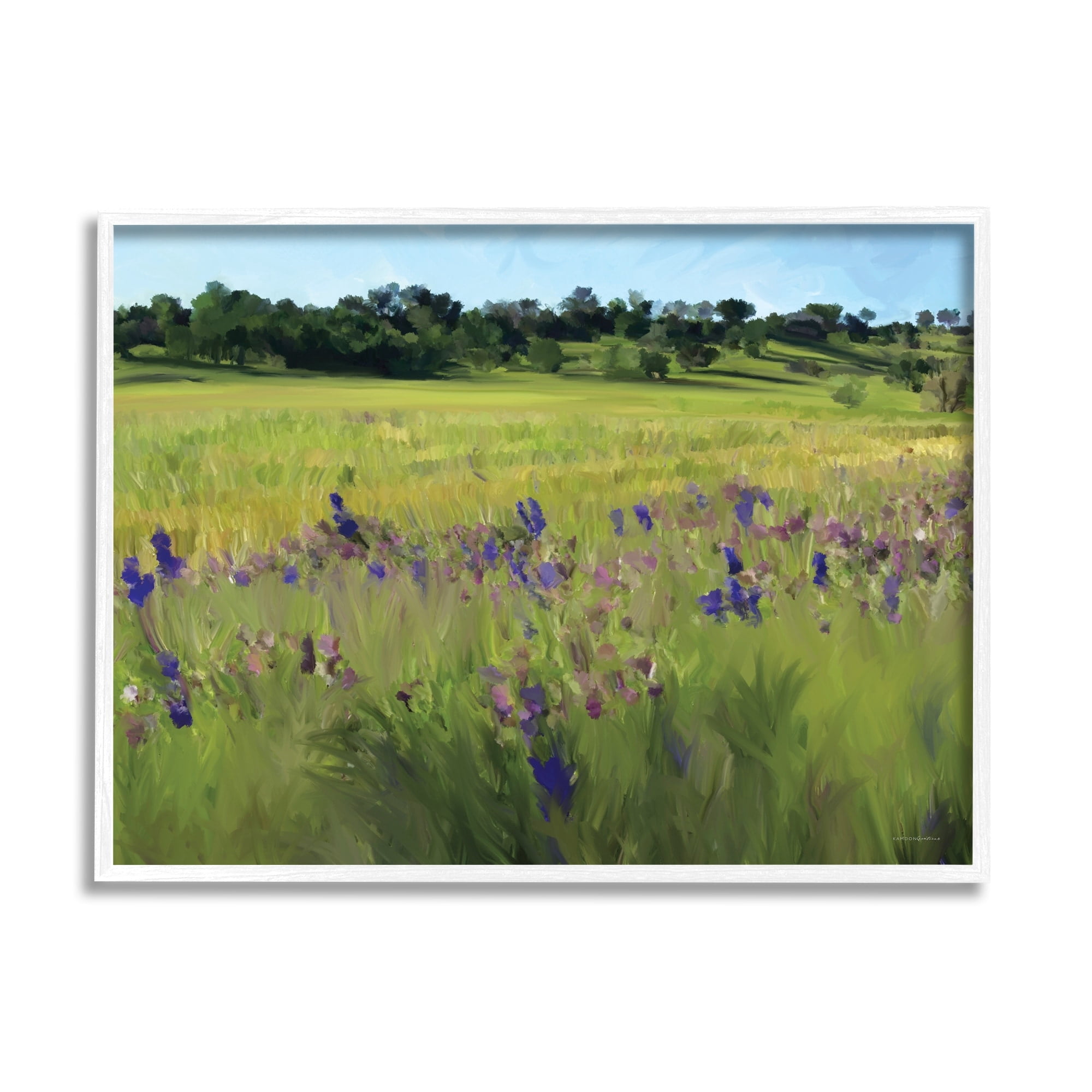 Stupell Industries Countryside Grassland Field Purple Pink Flower Blossoms Paintings White Framed Art Print Wall Art, 20x16, by Kamdon Kreations