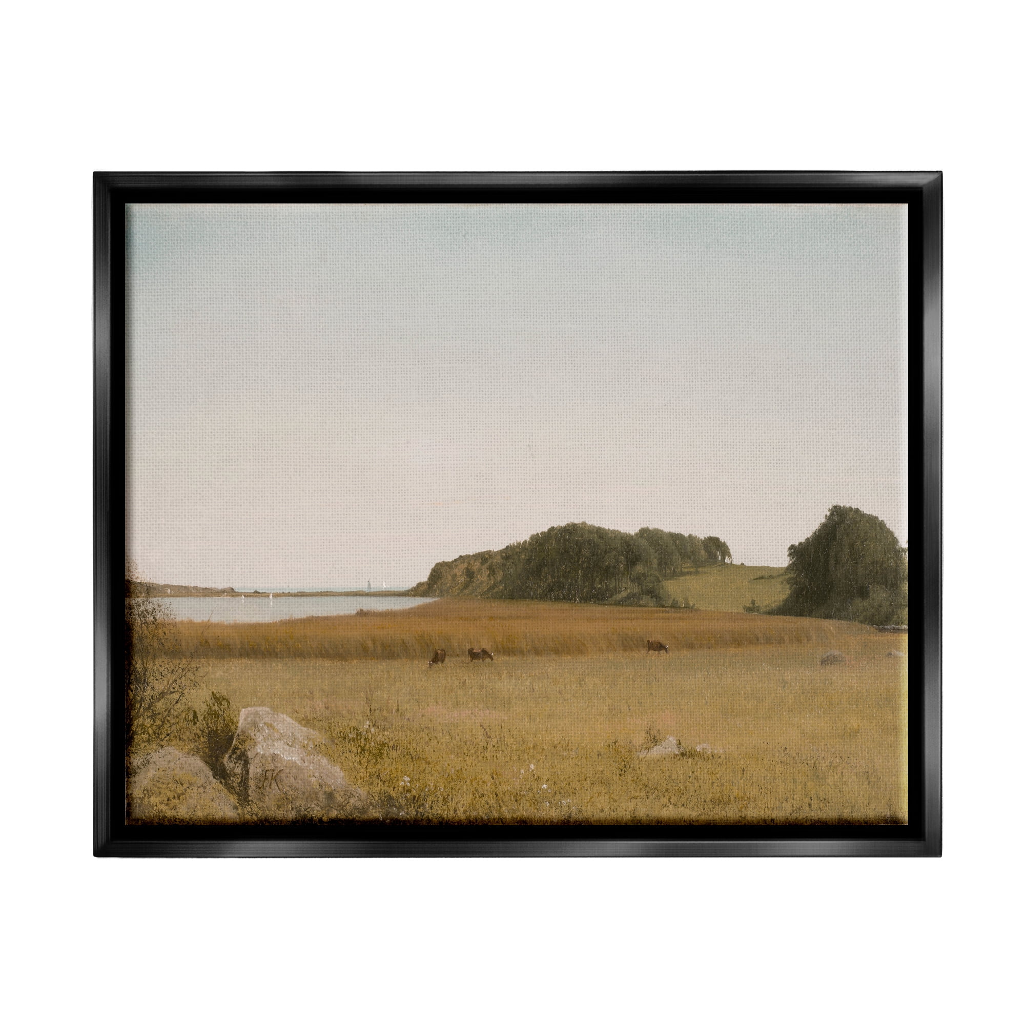 Stupell Industries Countryside Grazing Cows Landscape Photography Black Floater Framed Canvas Art Print Wall Art, 21 x 17