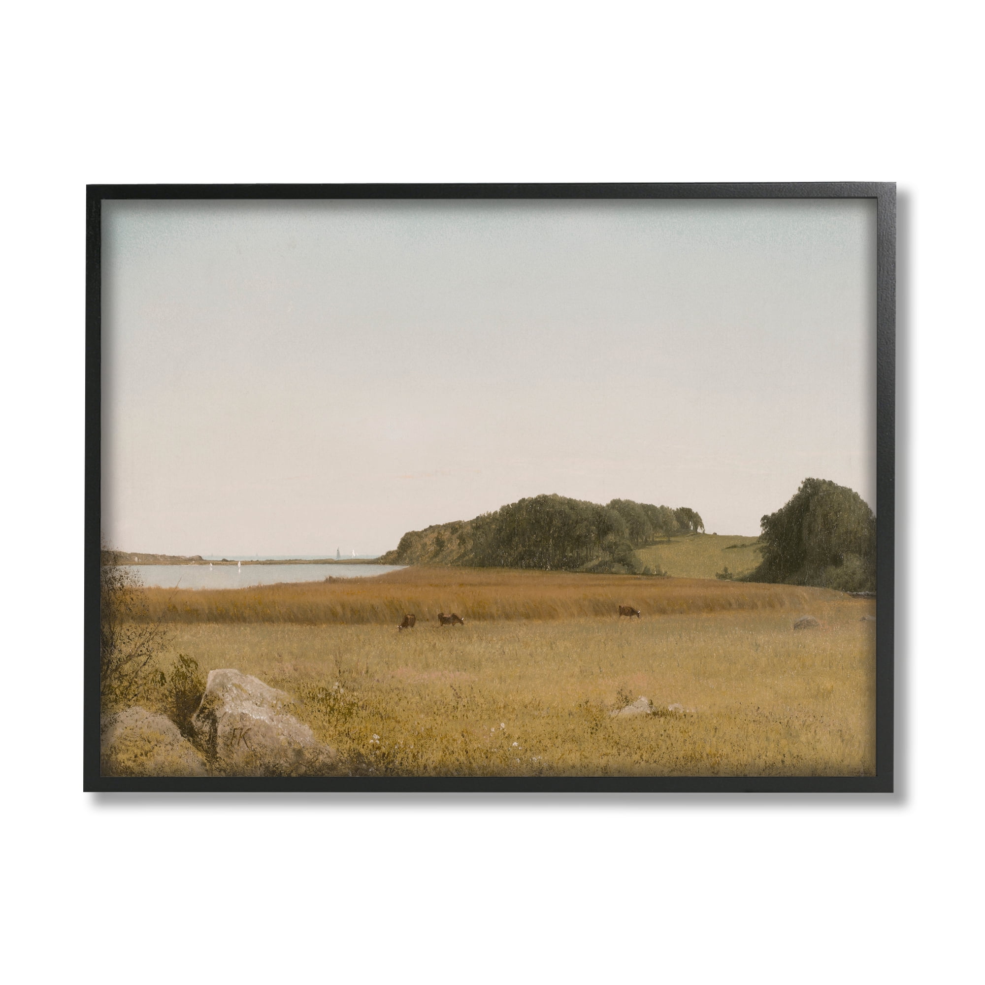 Stupell Industries Countryside Grazing Cows Landscape Photography Black Framed Art Print Wall Art, 20 x 16