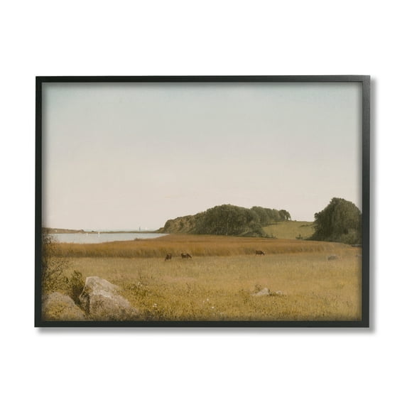 Stupell Industries Countryside Grazing Cows Landscape Photography Black Framed Art Print Wall Art, 30 x 24