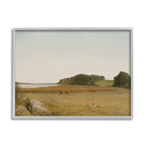 Stupell Industries Countryside Grazing Cows Landscape Photography Gray Framed Art Print Wall Art, 14 x 11