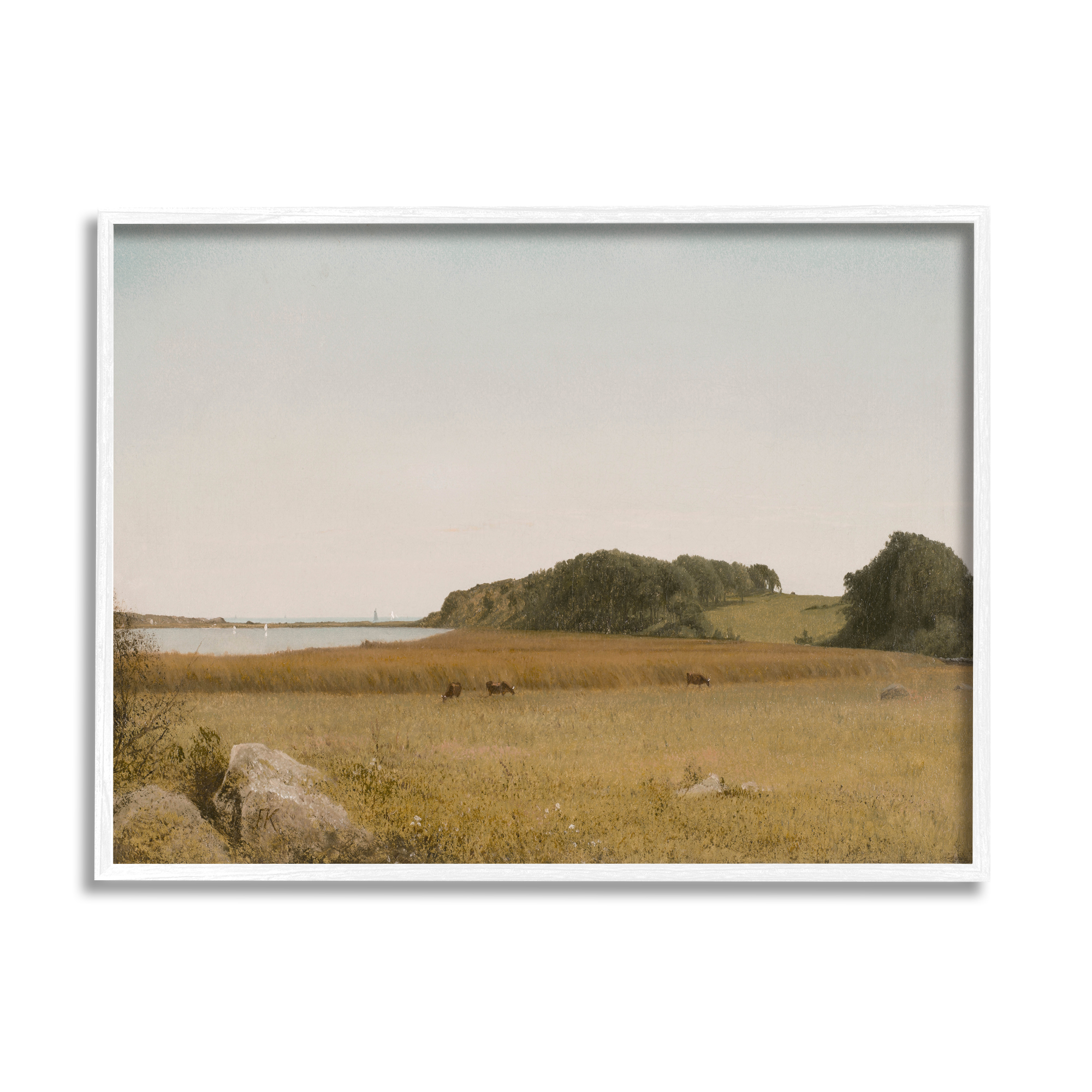 Stupell Industries Countryside Grazing Cows Landscape Photography White Framed Art Print Wall Art, 20 x 16