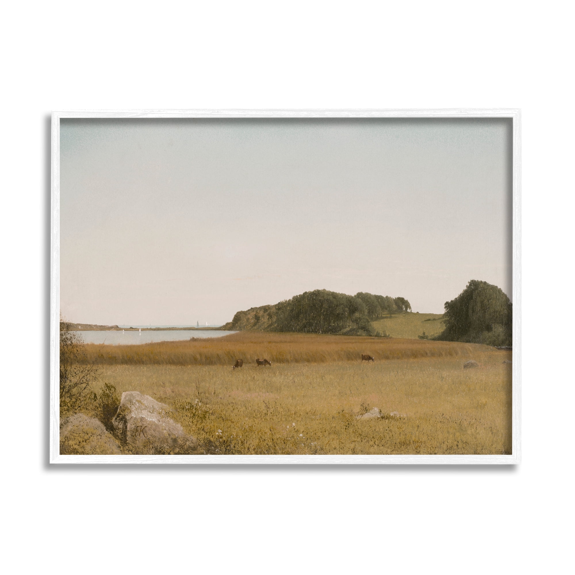 Stupell Industries Countryside Grazing Cows Landscape Photography White Framed Art Print Wall Art, 30 x 24
