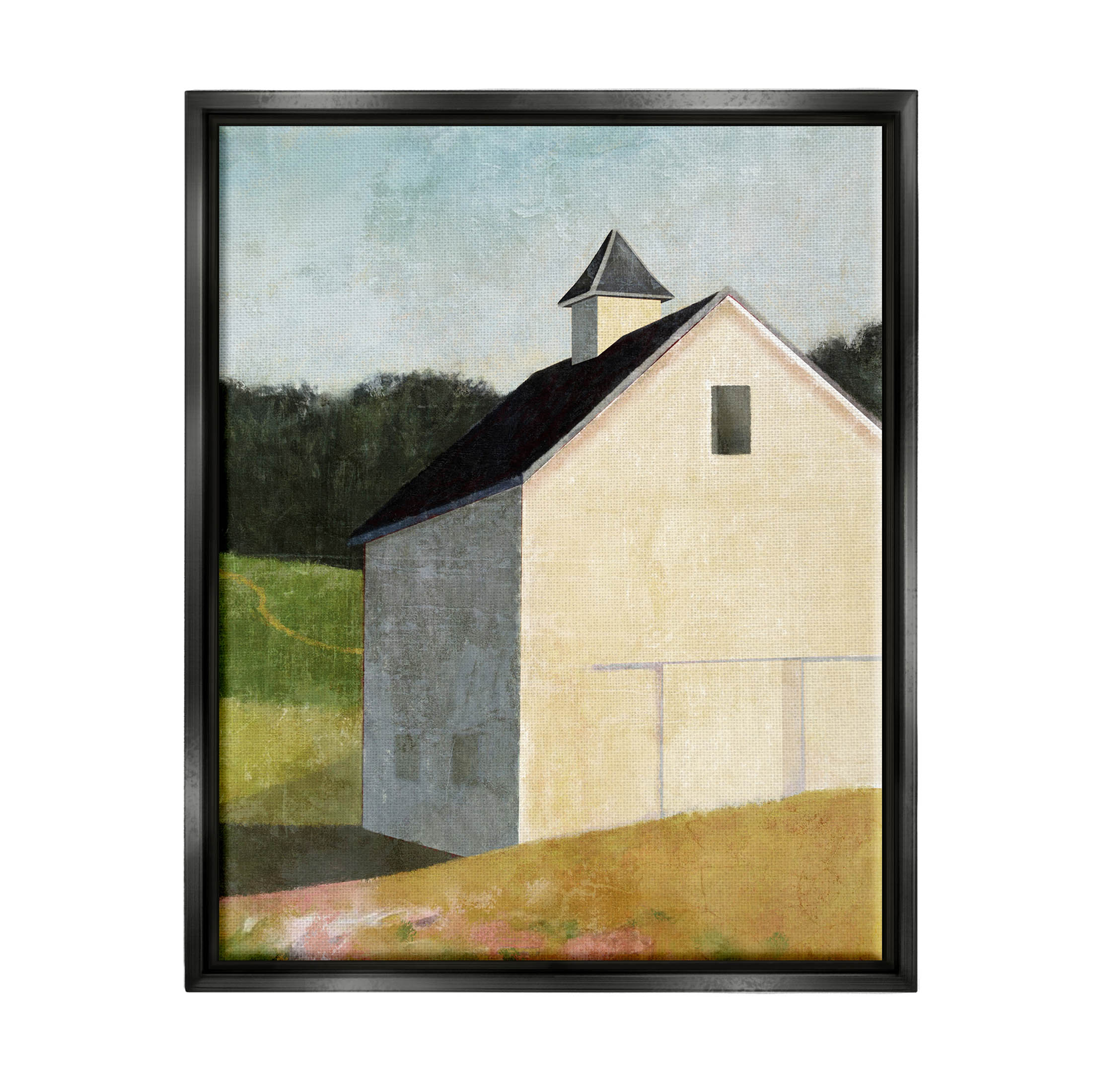 Stupell Industries Countryside Hills Barn Scenery Painting Jet Black Floating Framed Canvas Print Wall Art, Design by Suzanne Nicoll