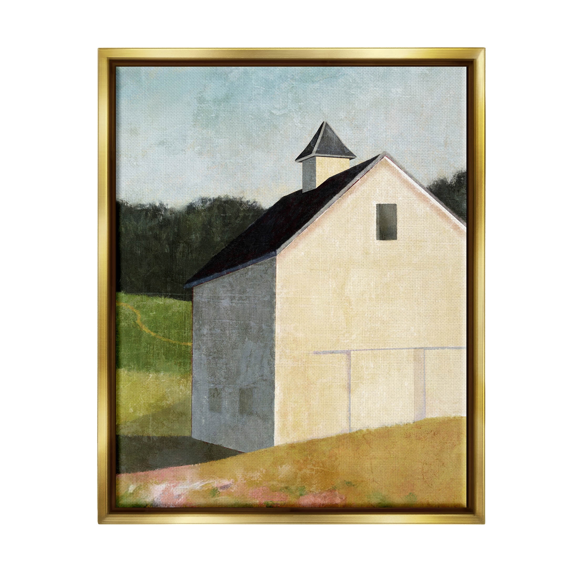 Stupell Industries Countryside Hills Barn Scenery Painting Metallic Gold Floating Framed Canvas Print Wall Art, Design by Suzanne Nicoll