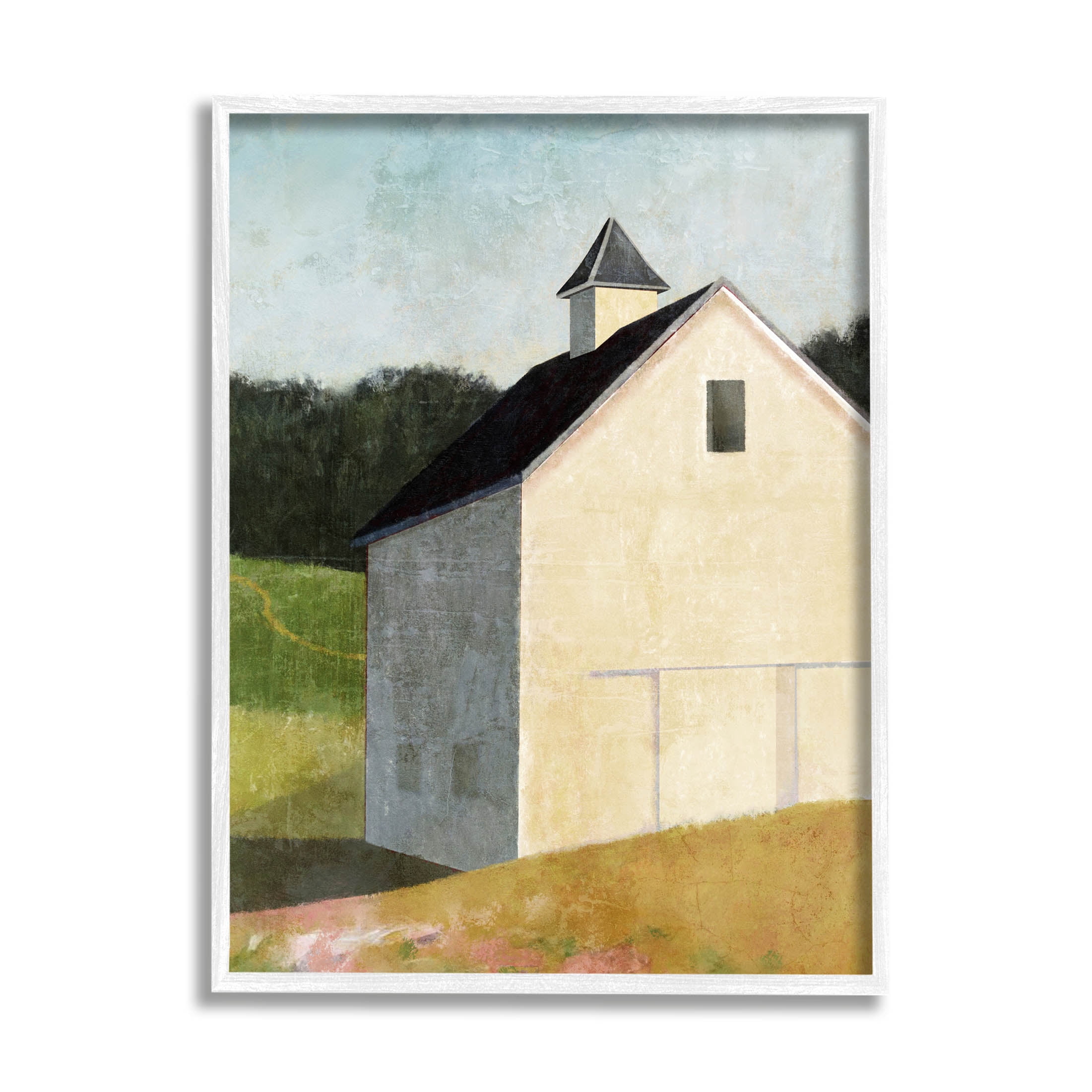Stupell Industries Countryside Hills Barn Scenery Painting White Framed Art Print Wall Art, Design by Suzanne Nicoll