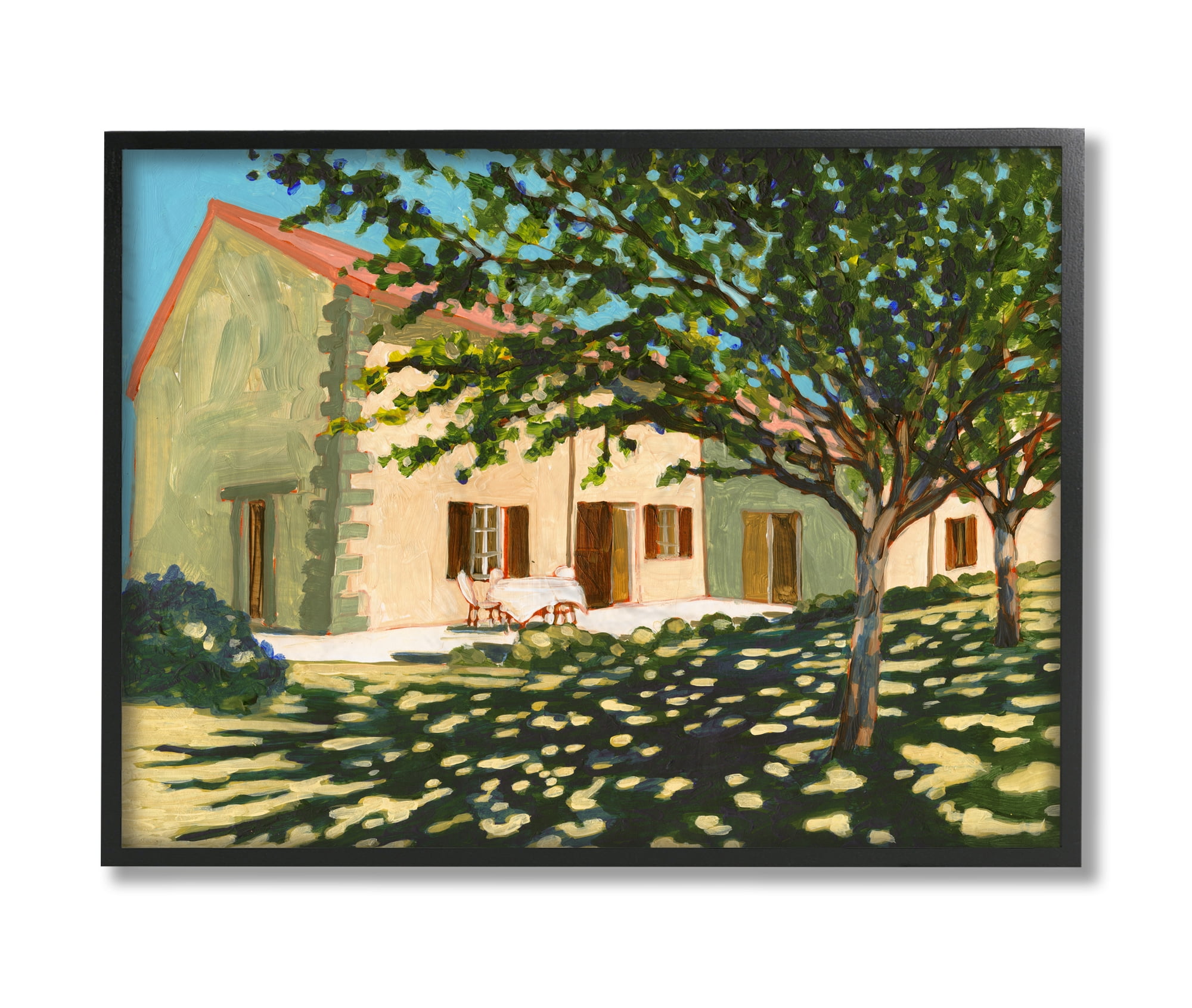Stupell Industries Countryside Home Garden Landscape Tree Shade Landscape Painting Black Framed Art Print Wall Art, 11 x 14