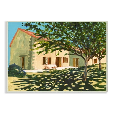 Stupell Industries Countryside Home Garden Landscape Tree Shade Landscape Painting Unframed Art Print Wall Art, 10 x 15