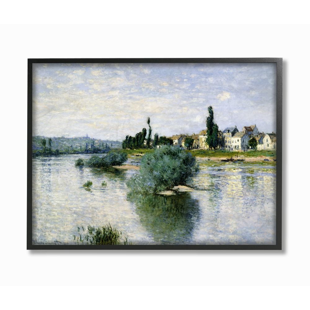 Stupell Industries Countryside Homes Lake Landscape Monet Classic Painting Black Framed Art Print Wall Art, 16x20, by Claude Monet