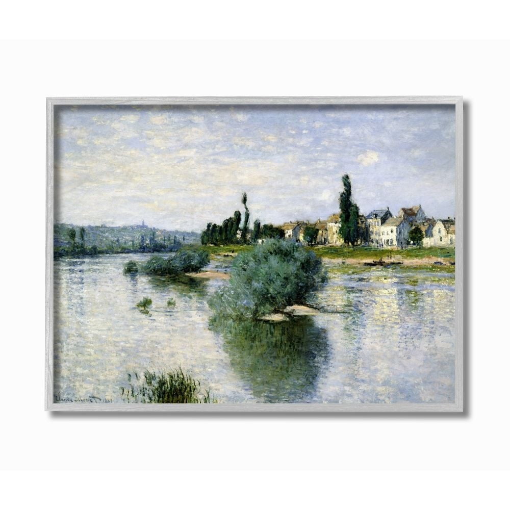 Stupell Industries Countryside Homes Lake Landscape Monet Classic Painting Gray Framed Art Print Wall Art, 16x20, by Claude Monet