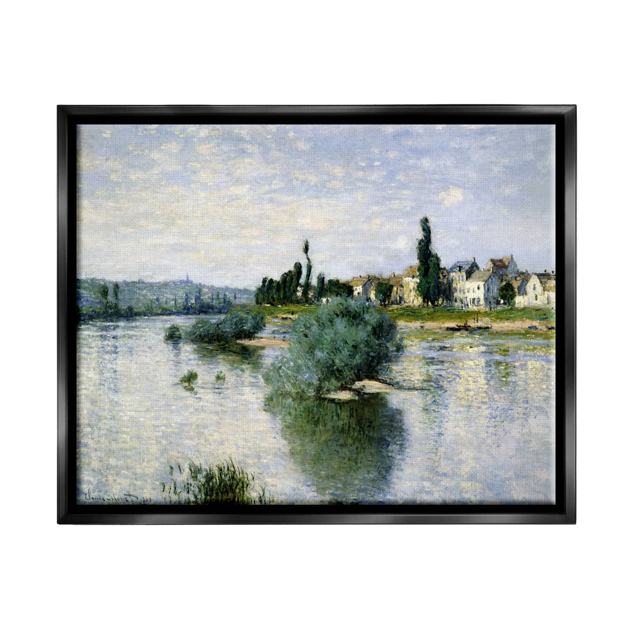 Stupell Industries Countryside Homes Lake Landscape Monet Classic Painting Jet Black Framed Floating Canvas Wall Art, 24x30, by Claude Monet