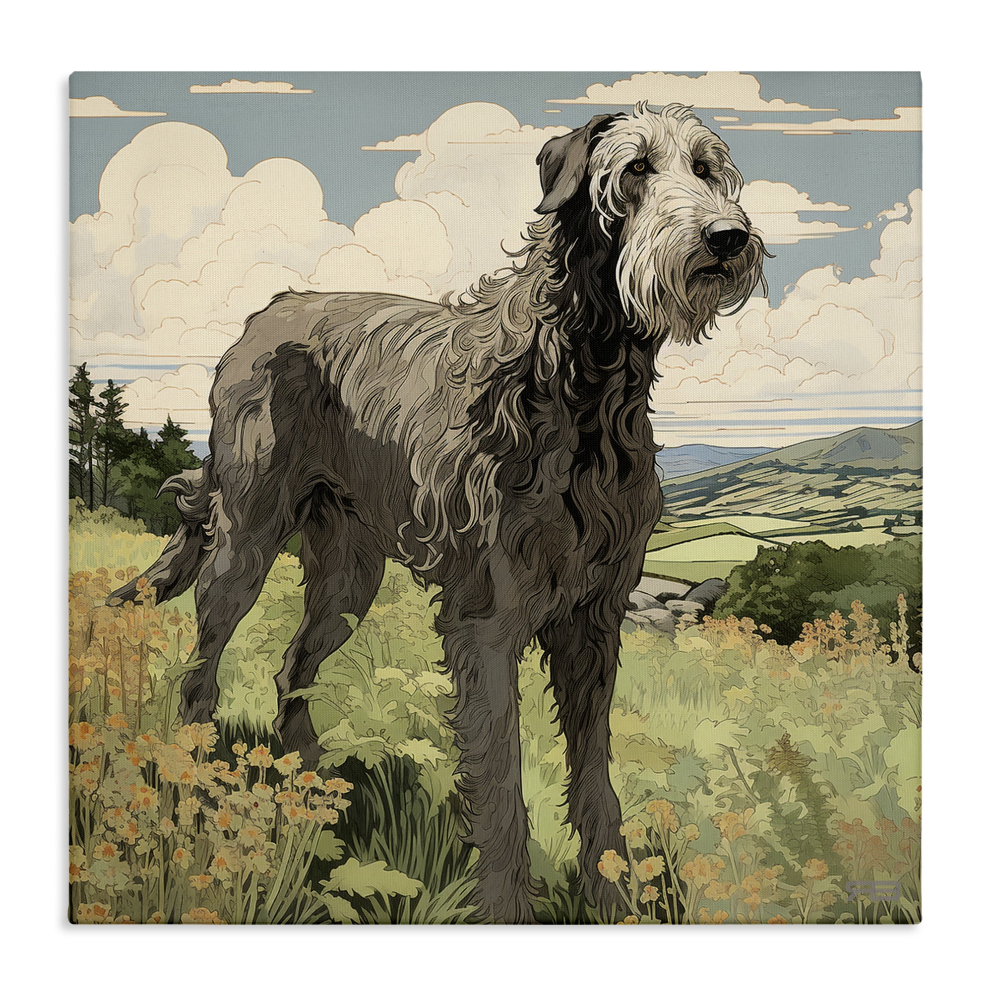 Stupell Industries Countryside Landscape Dog Landscape Painting Gallery Wrapped Canvas Art Print Wall Art, 17 x 17