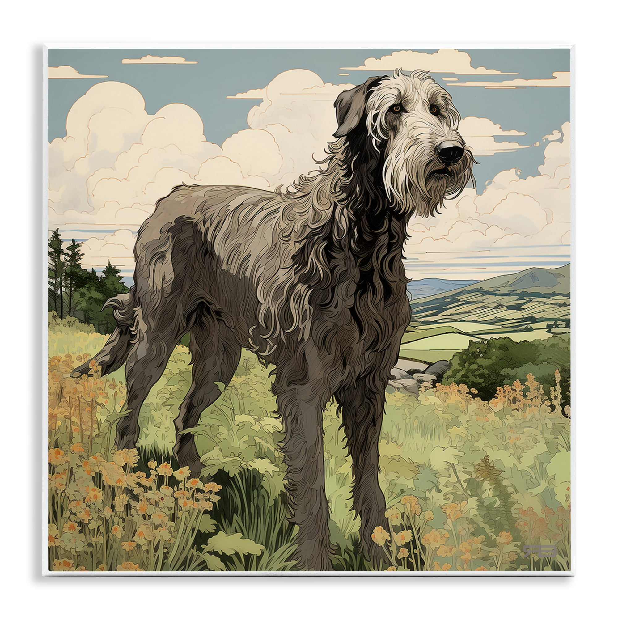 Stupell Industries Countryside Landscape Dog Landscape Painting Unframed Art Print Wall Art, 12 x 12