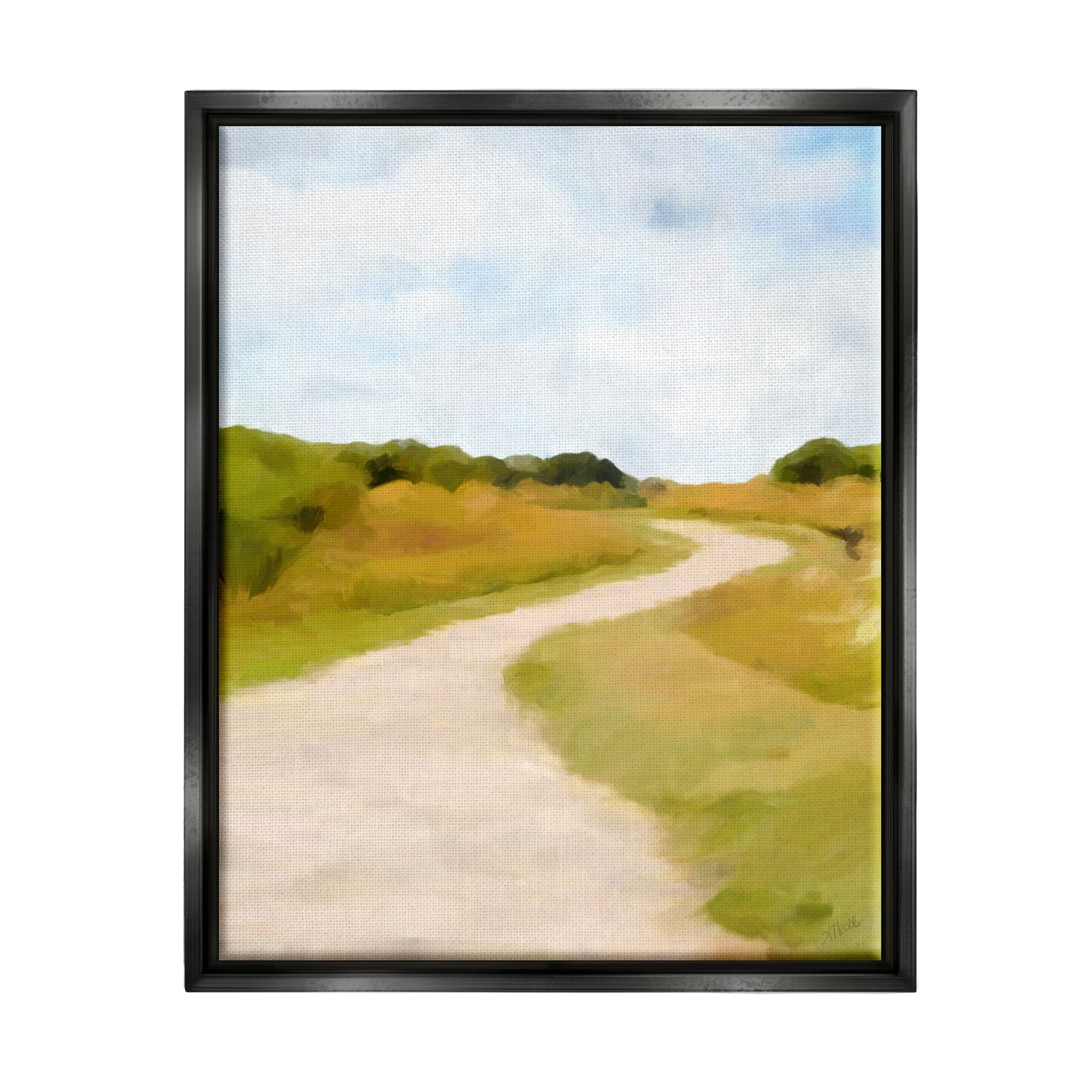 Stupell Industries Countryside Landscape Grassland Path Nature Vegetation Painting Jet Black Floating Framed Canvas Print Wall Art, Design by Amy Hall
