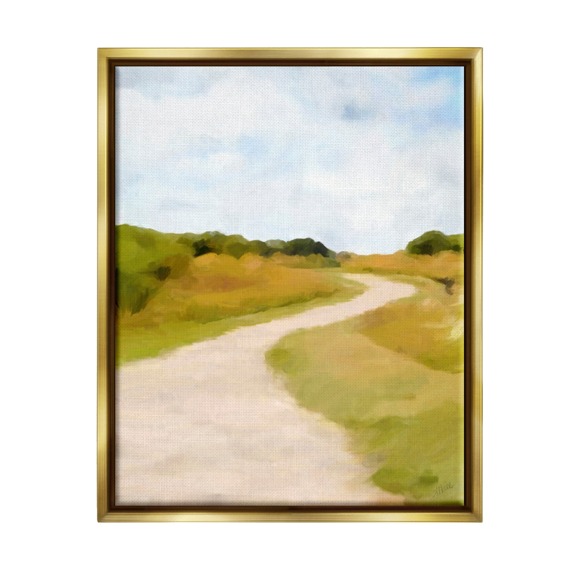 Stupell Industries Countryside Landscape Grassland Path Nature Vegetation Painting Metallic Gold Floating Framed Canvas Print Wall Art, Design by Amy Hall
