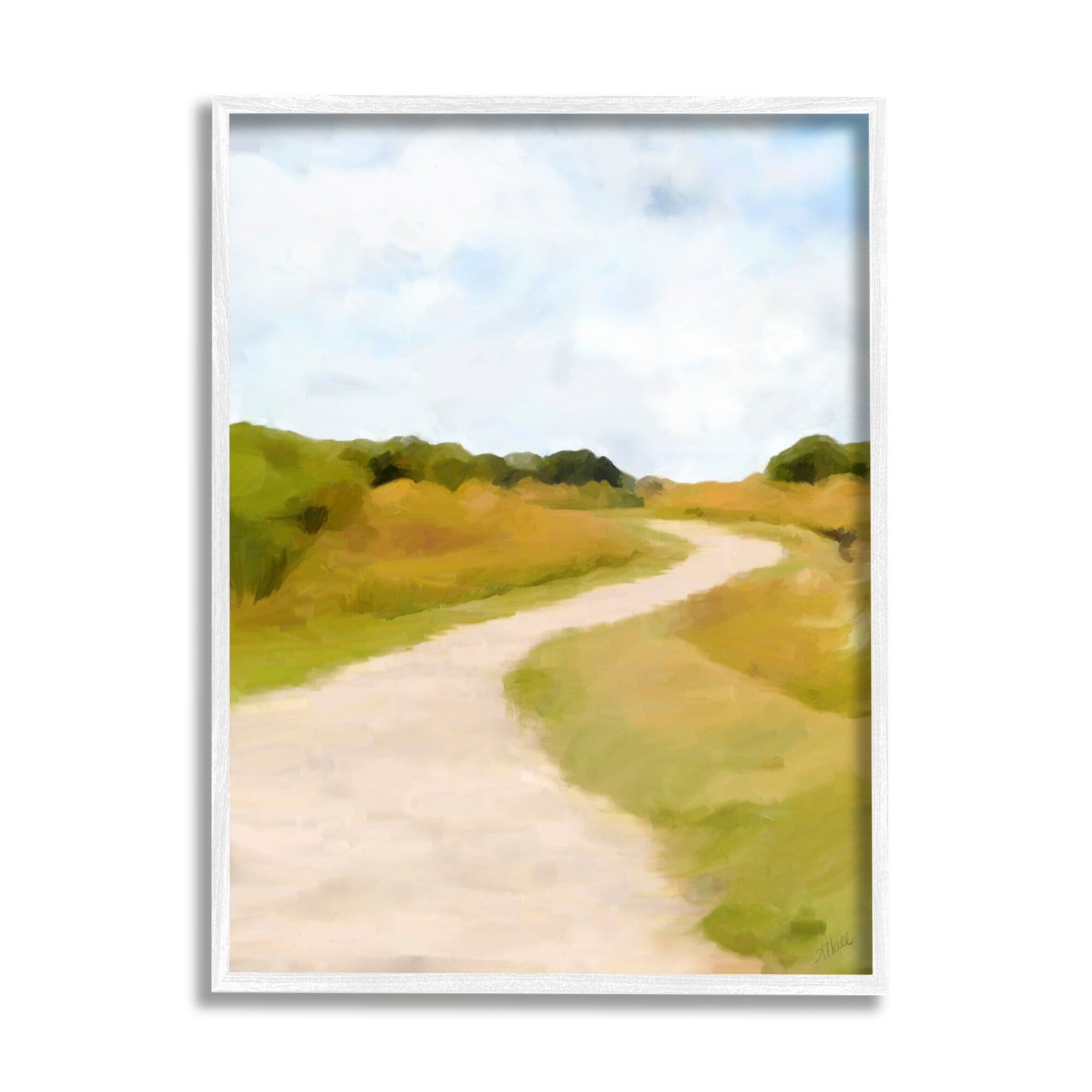 Stupell Industries Countryside Landscape Grassland Path Nature Vegetation Painting White Framed Art Print Wall Art, Design by Amy Hall