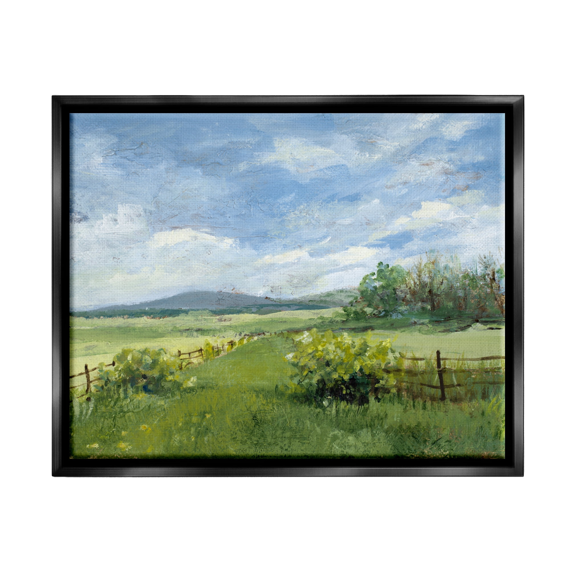 Stupell Industries Countryside Landscape Painting Nature Painting Black Floater Framed Art Print Wall Art, 21 x 17