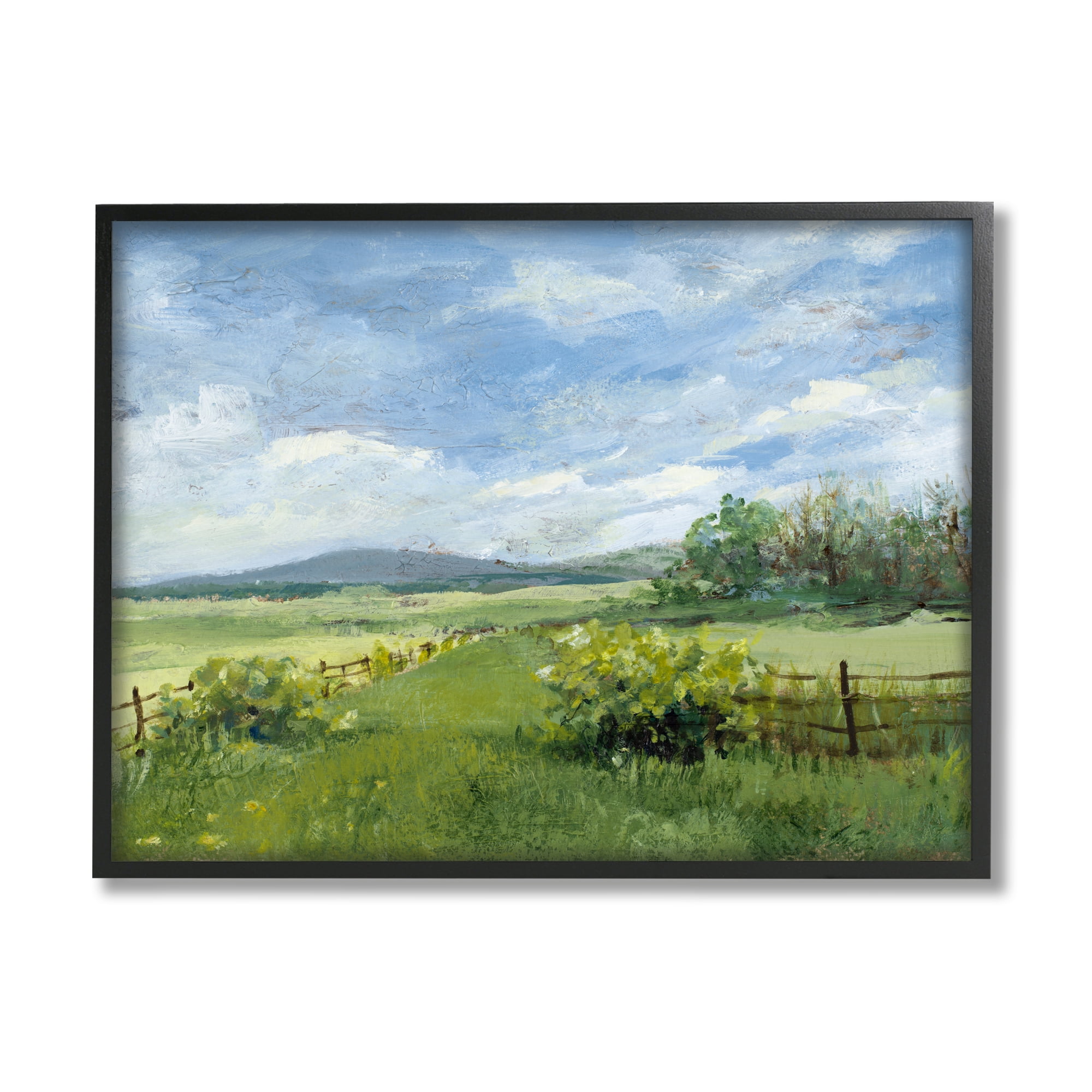 Stupell Industries Countryside Landscape Painting Nature Painting Black Framed Art Print Wall Art, 20 x 16