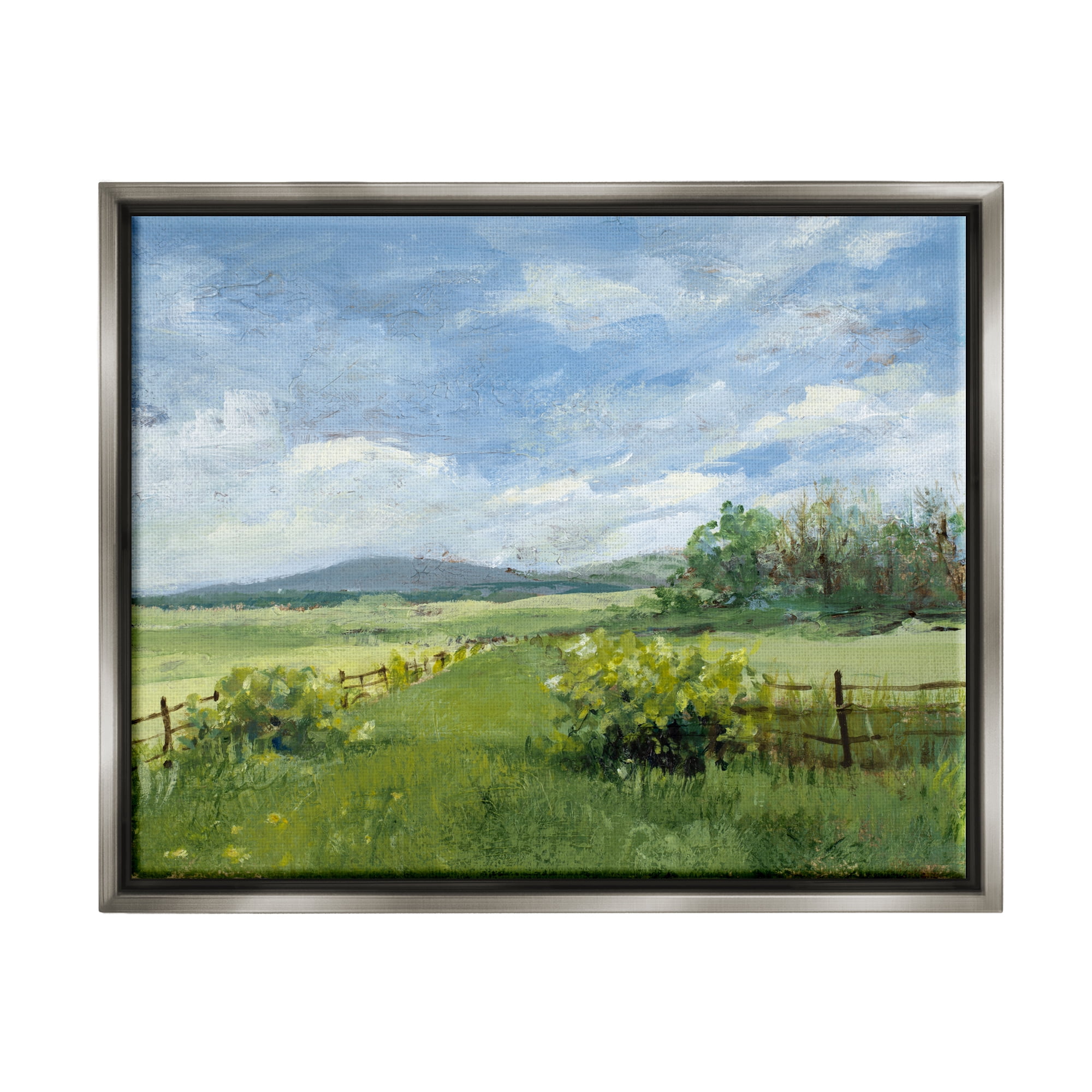 Stupell Industries Countryside Landscape Painting Nature Painting Gray Floater Framed Art Print Wall Art, 21 x 17