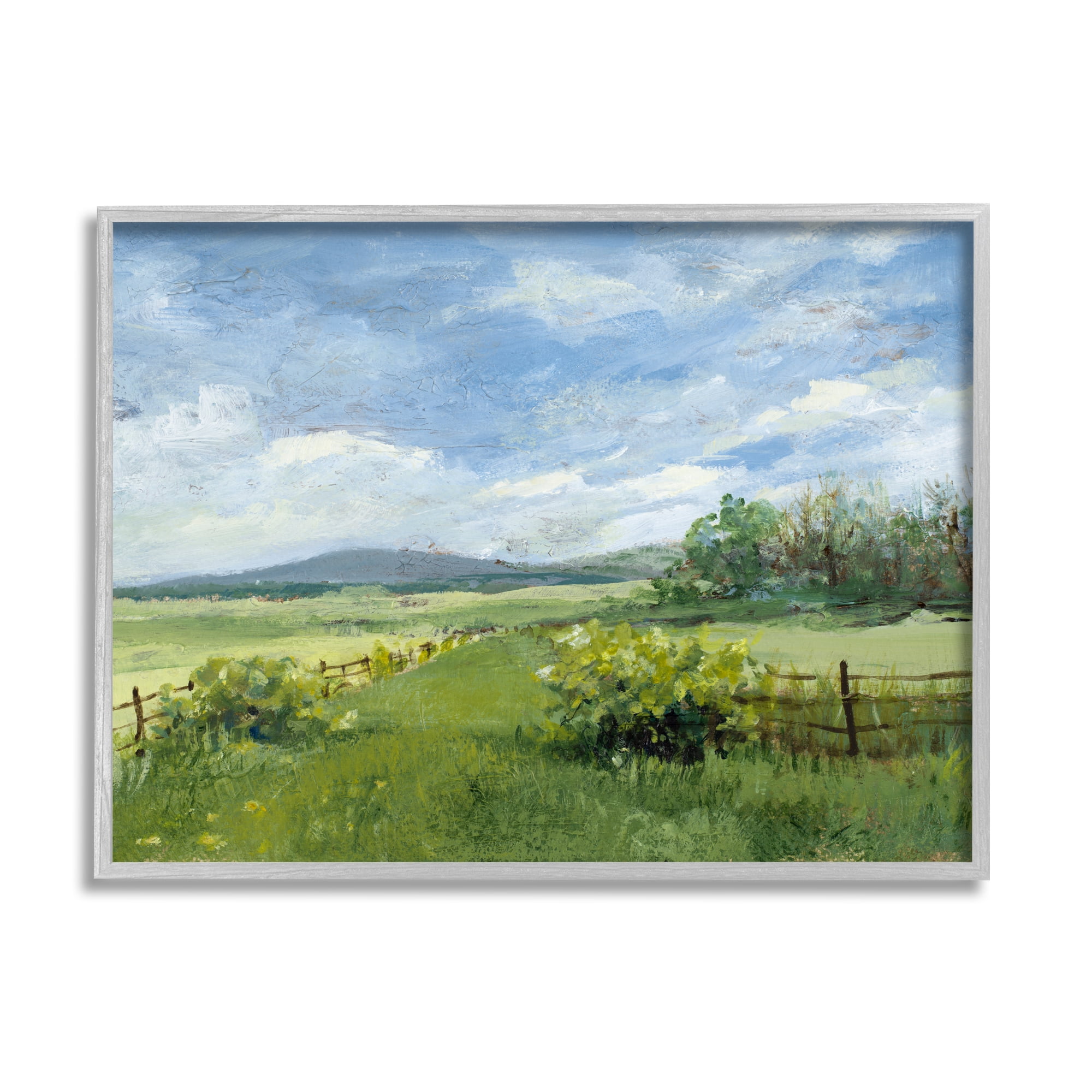 Stupell Industries Countryside Landscape Painting Nature Painting Gray Framed Art Print Wall Art, 30 x 24