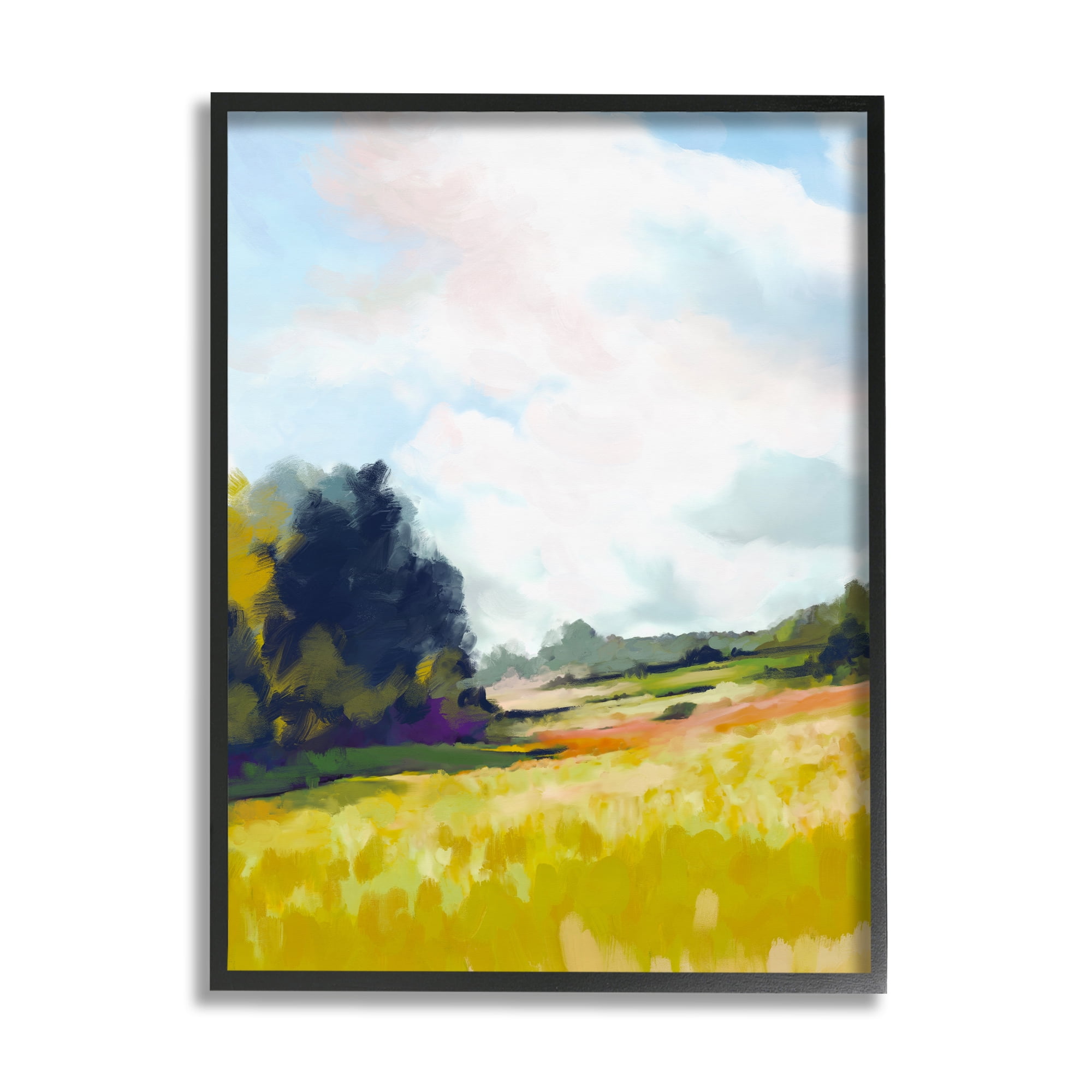 Stupell Industries Countryside Meadow Scenery Nature Painting Black Framed Art Print Wall Art, 24 x 30