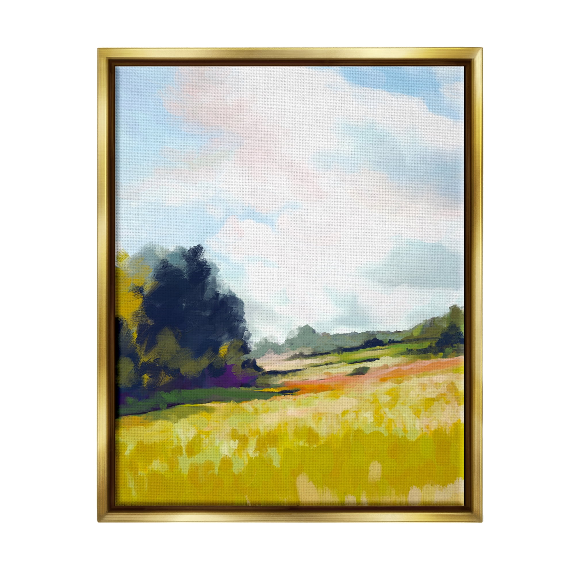 Stupell Industries Countryside Meadow Scenery Nature Painting Gold Floater Framed Art Print Wall Art, 25 x 31
