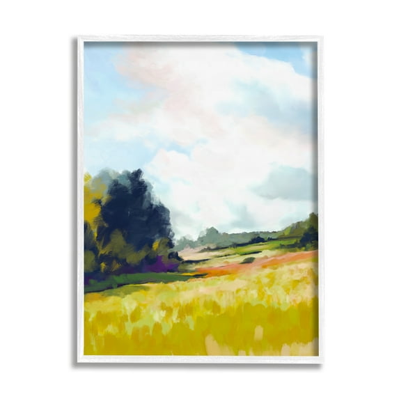Stupell Industries Countryside Meadow Scenery Nature Painting White Framed Art Print Wall Art, 16 x 20