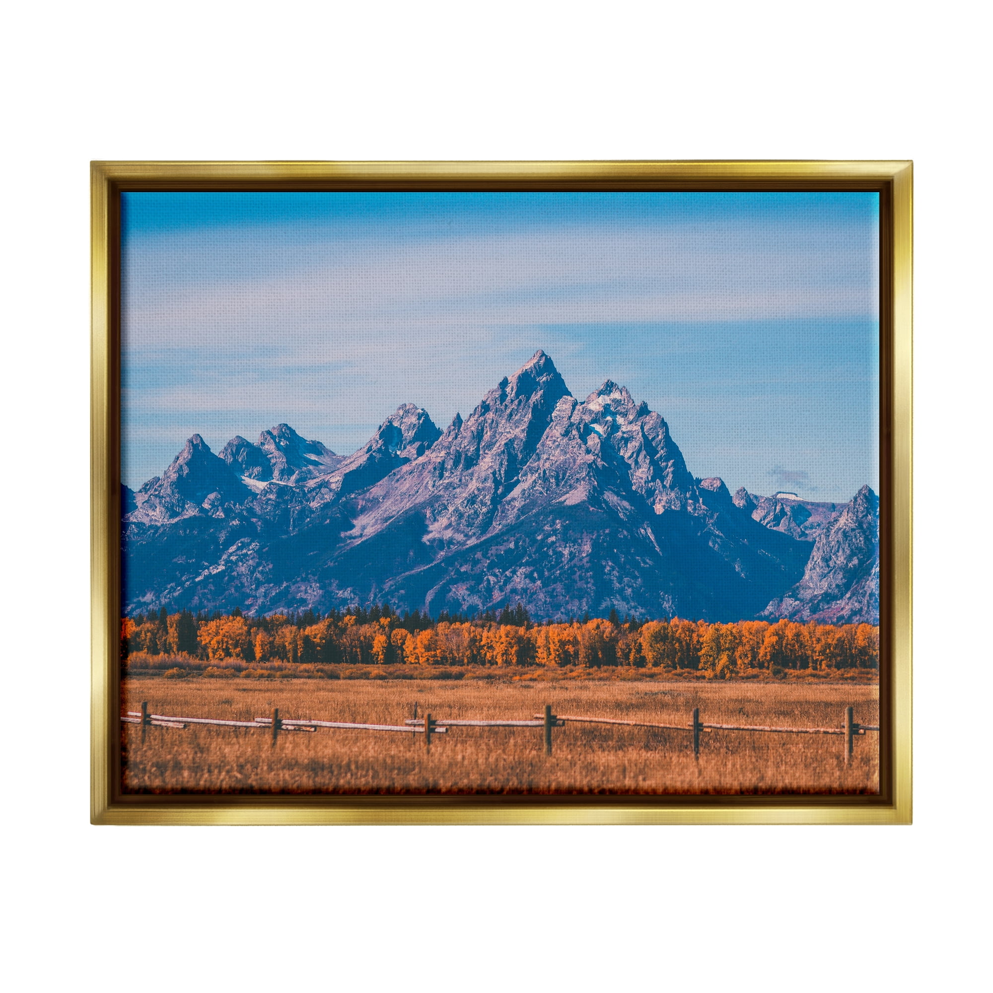 Stupell Industries Countryside & Mountain Peaks Landscape Photography Gold Floater Framed Canvas Art Print Wall Art, 31 x 25