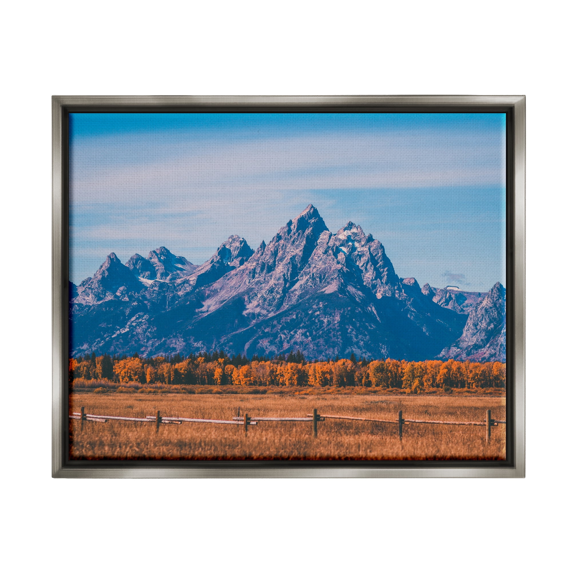 Stupell Industries Countryside & Mountain Peaks Landscape Photography Gray Floater Framed Canvas Art Print Wall Art, 31 x 25
