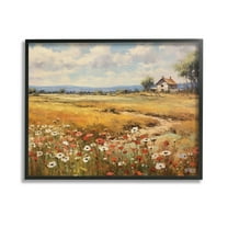 Stupell Industries Countryside Poppy Meadow Landscape Painting Black Framed Art Print Wall Art, 14 x 11