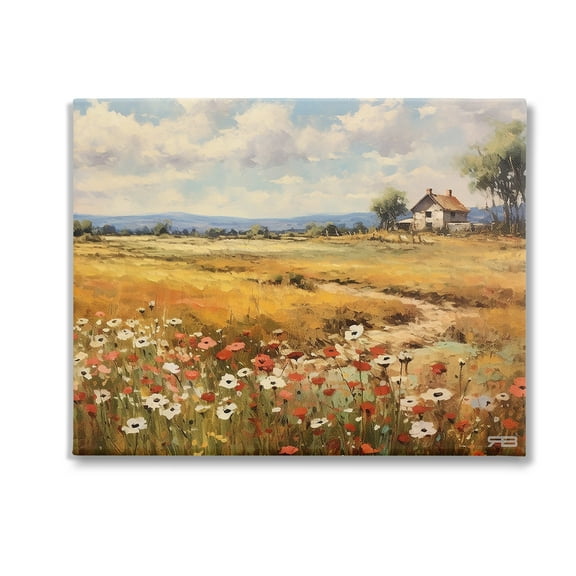 Stupell Industries Countryside Poppy Meadow Landscape Painting Gallery Wrapped Canvas Art Print Wall Art, 20 x 16