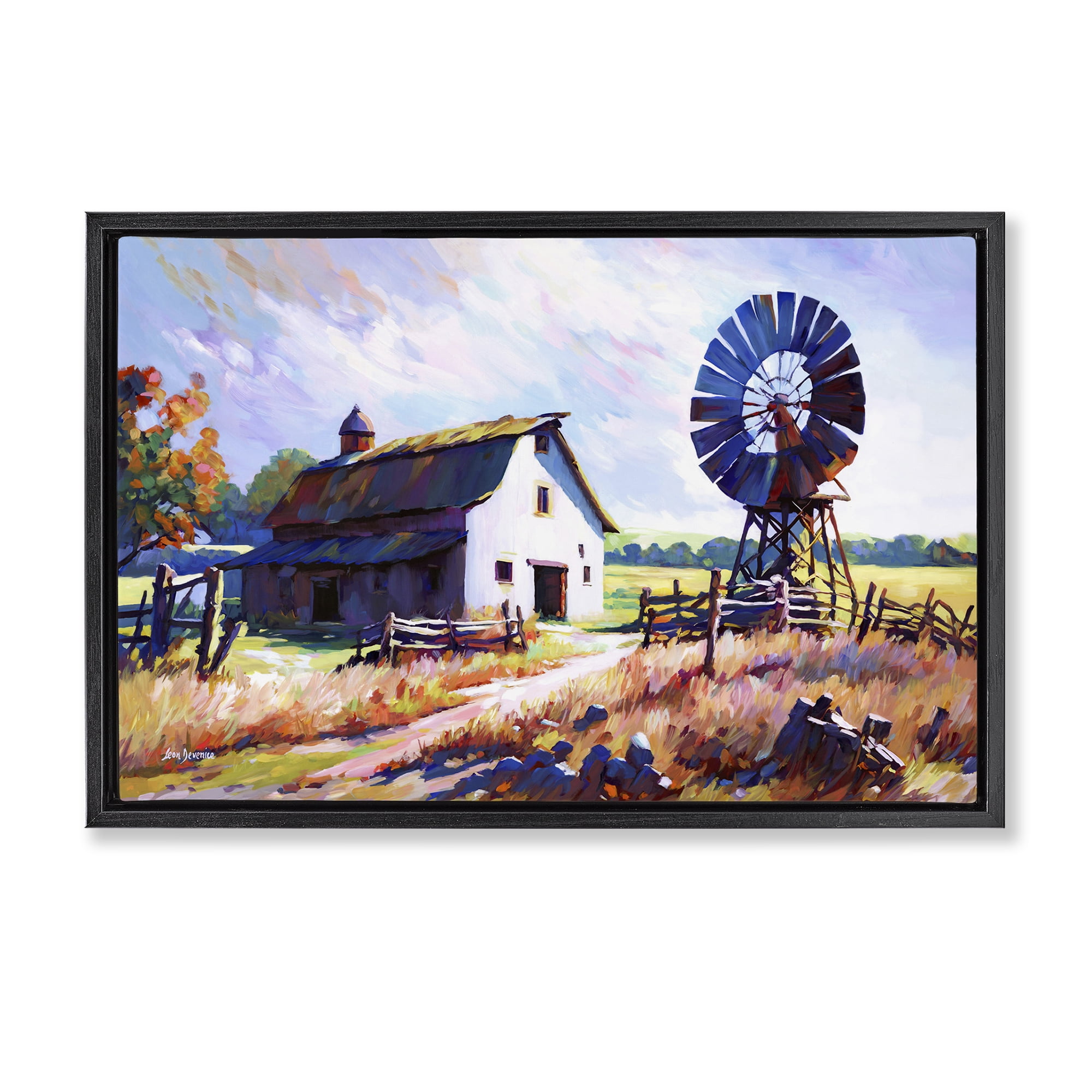 Stupell Industries Countryside Serenity Landscape Landscape Painting Black Floater Framed Canvas Art Print Wall Art, 31 x 21