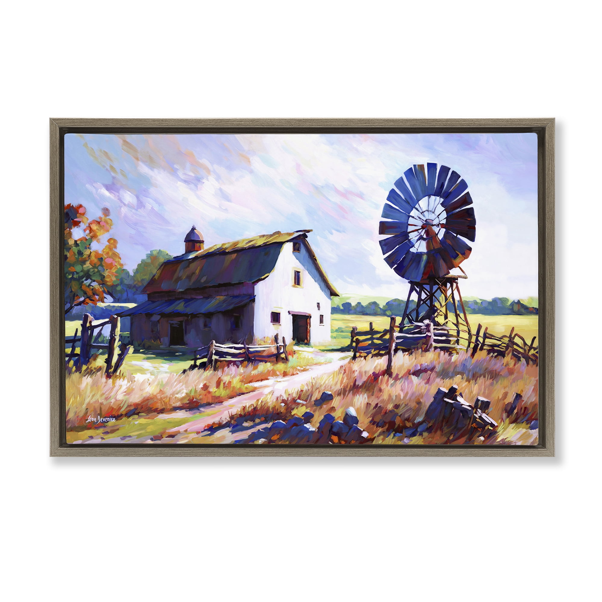 Stupell Industries Countryside Serenity Landscape Landscape Painting Brown Floater Framed Canvas Art Print Wall Art, 25 x 17