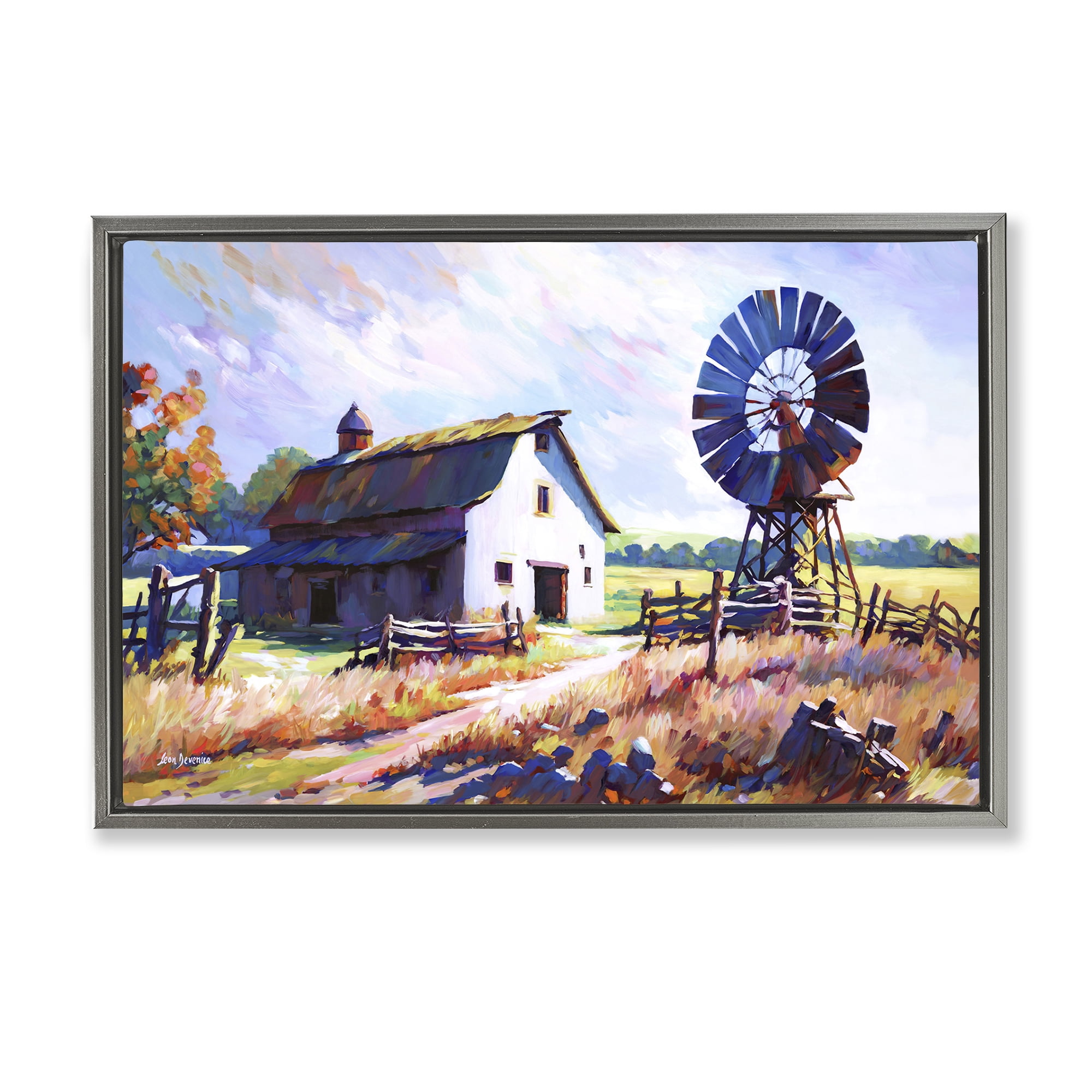Stupell Industries Countryside Serenity Landscape Landscape Painting Gray Floater Framed Canvas Art Print Wall Art, 25 x 17
